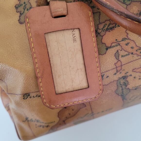 Alviero Martini Vintage Duffle Boston Bag Purse Map Pattern Leather Brown Large - Picture 15 of 16